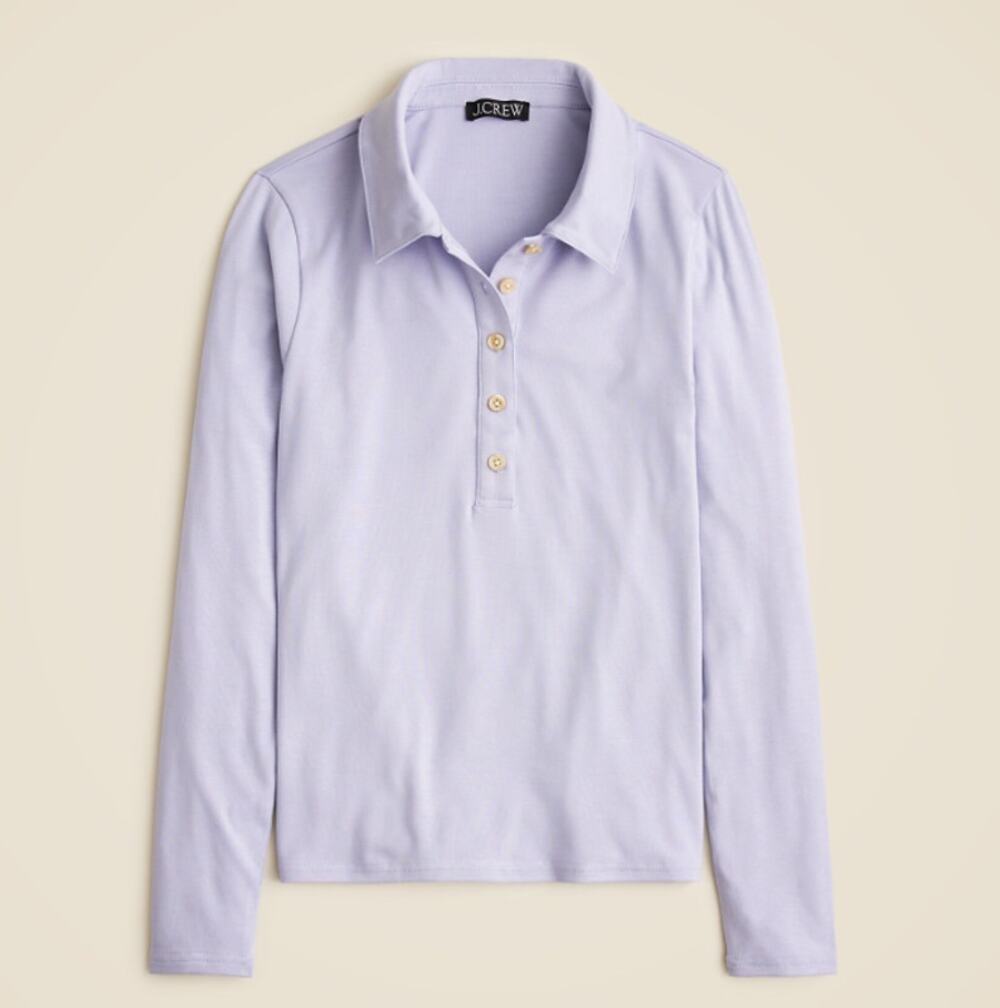 J.Crew Refined Rib Long-Sleeve Polo Shirt WMNS 2XS Frosty Blue Collared Pullover